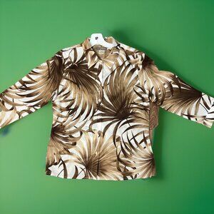 Tommy Bahama Brown and White Palm Leaf Print Women’sTop Sz M Tropical 100%cotton